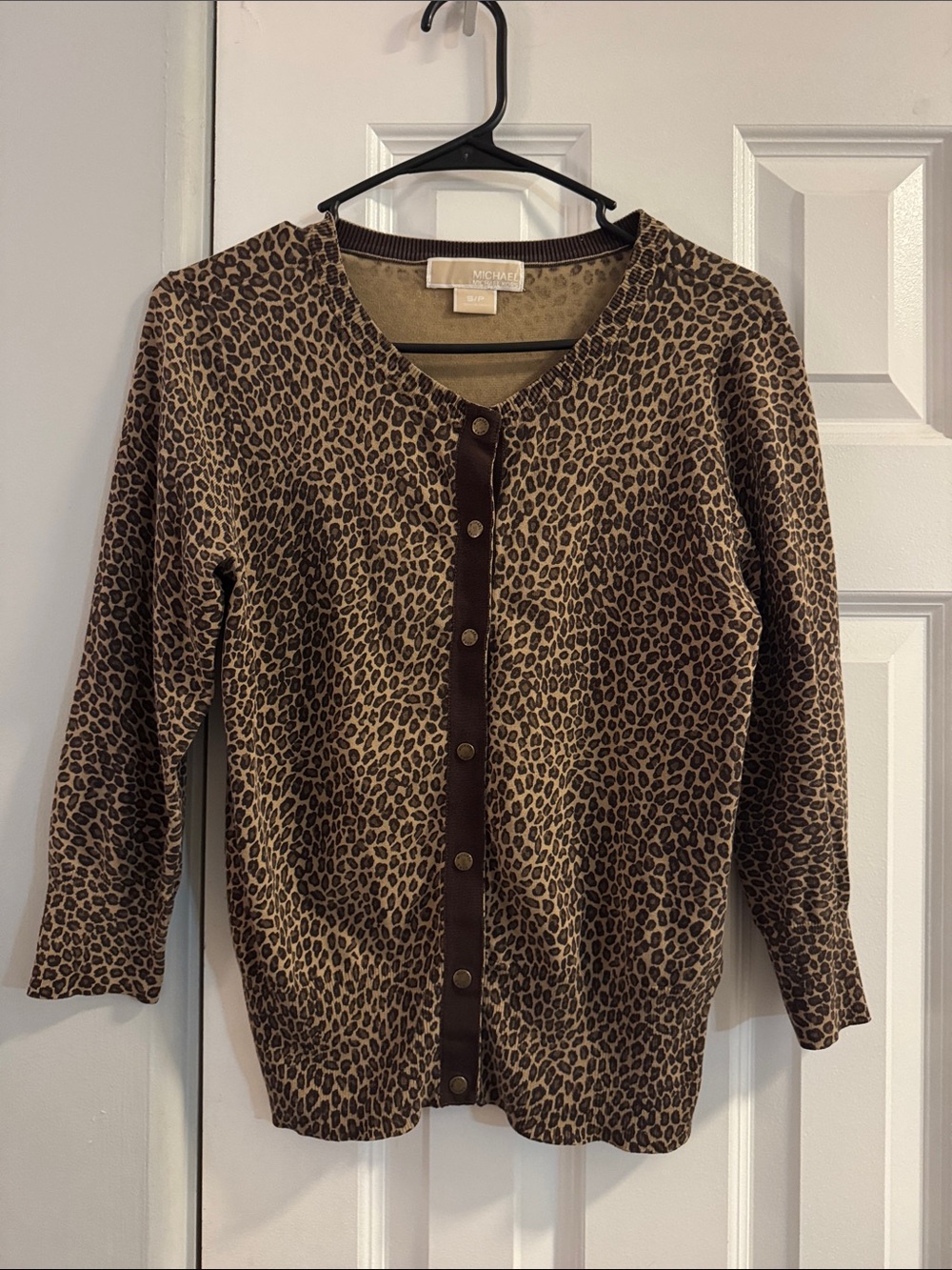 MICHAEL Michael Kors Brown Leopard-Print Silk Blend Cardigan